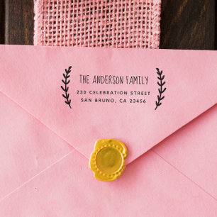 Carimbo De Borracha Rustic Sprig   Nome da família personalizada e end