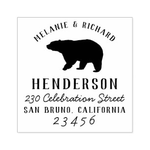 Carimbo De Borracha Rustic Woodland Bear Family Name & Return Address