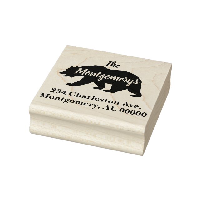 Carimbo De Borracha Rustic Woodlands Bear Silhouette Family Endereço (Carimbo)