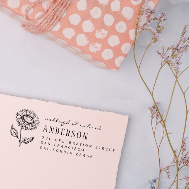 Carimbo De Borracha Rústico País Nomes de Girassol e Endereço de Retor (Criador carregado)