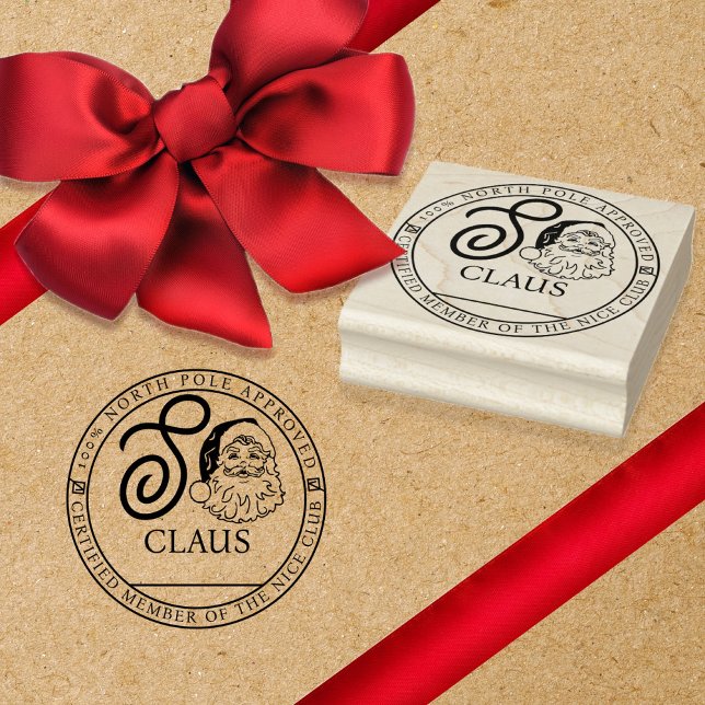 Carimbo De Borracha S Claus North Pole Aprovado Clube de Nice (Make someone feel special with this giftwrap or letter "S Claus" stamp!  Just write in the name.)