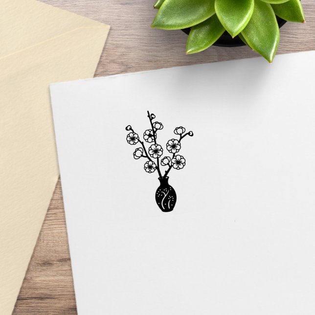 Carimbo De Borracha Sakura Cherry Blossom Vase 1x1 (Criador carregado)