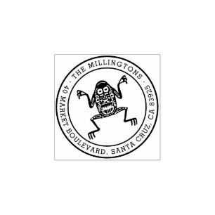 Carimbo De Borracha Sapo étnico Nome da família redonda e endereço d