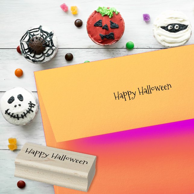Carimbo De Borracha Saudações personalizadas simples de Feliz Hallowee (Custom Simple Happy Halloween Greetings Fun Script Rubber Stamp)