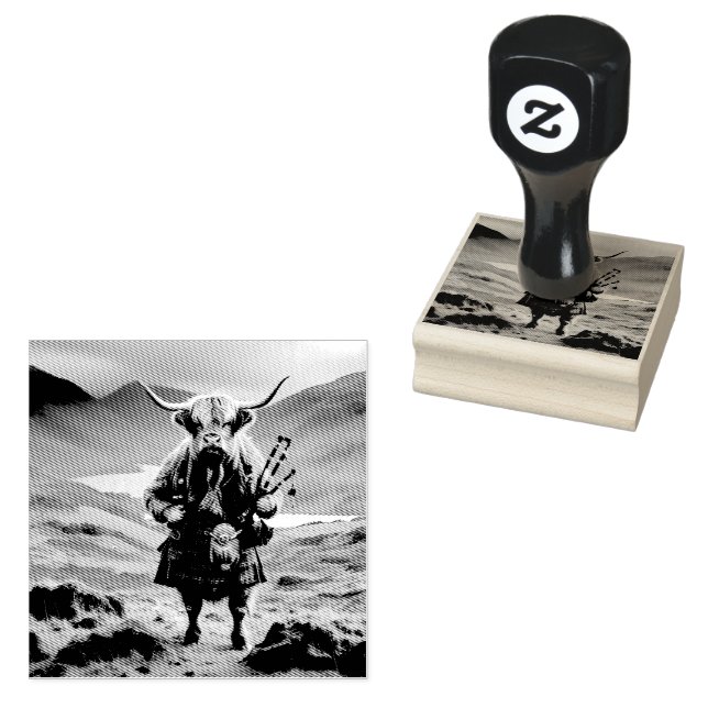 Carimbo De Borracha Scottish Highland Cow Bagpiper, (Carimbado)