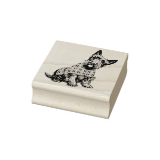 Carimbo De Borracha Scottish Terrier in a plaid coat - rubber stamp