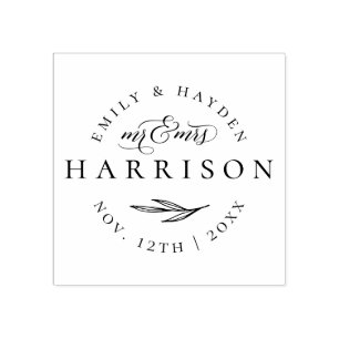 Carimbo De Borracha Script Elegante Clássico Sr & Sra. Data de Casamen