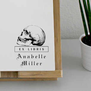 Carimbo De Borracha Script Medieval Gótica Skull Classy Ex Libris Book