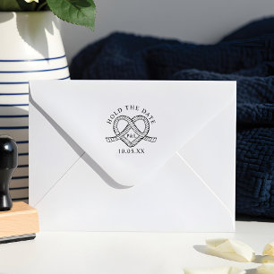 Carimbo De Borracha Segure A Data Coração Monograma Casamento Náutico