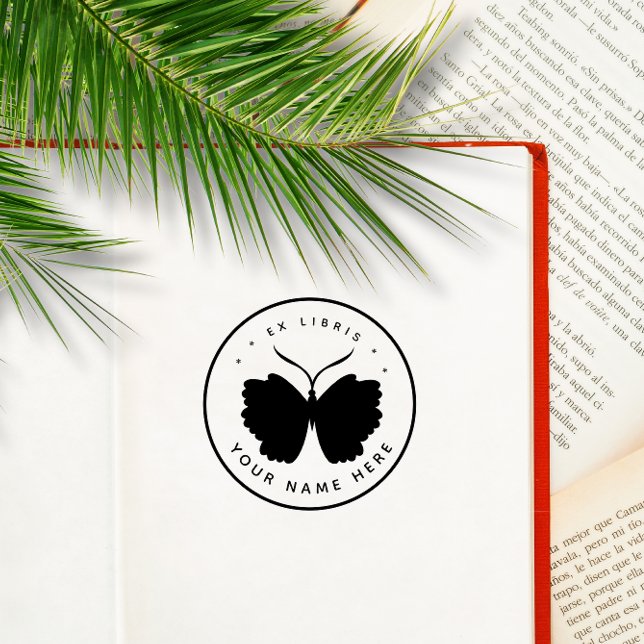 Carimbo De Borracha Selo circular de ex libris de borboleta (Criador carregado)