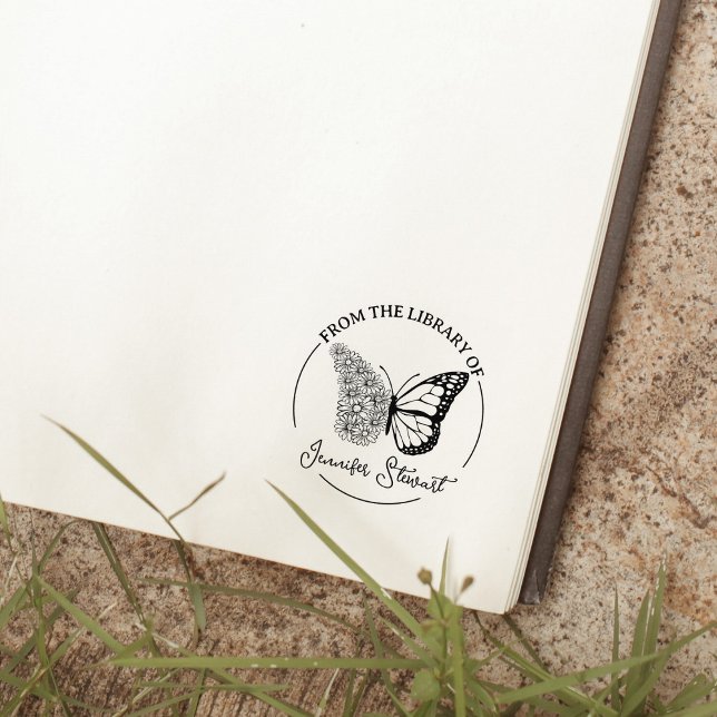 Carimbo De Borracha Selo de Borboleta Flor Livro Biblioteca (Criador carregado)