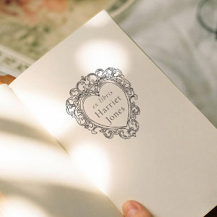 Carimbo De Borracha Selo de Livro Ex Libris de Coração Estilo Vintage