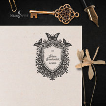 Selo de Livro Ex Libris Escudo Botânico Rústico