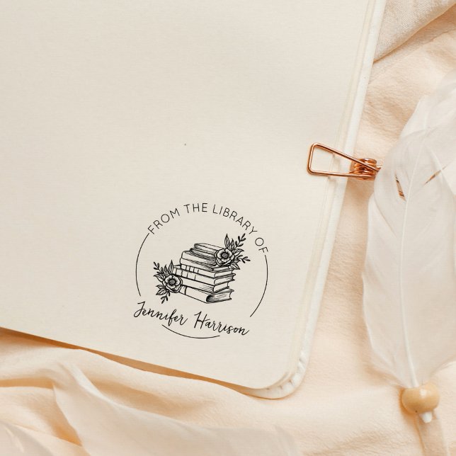 Carimbo De Borracha Selo Moderno Da Biblioteca De, Livro Botânico  (Criador carregado)