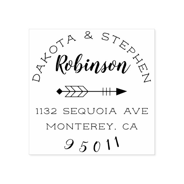 Carimbo De Borracha Setas Russas e Caligrafia Endereço de Casal Casado (Impressão)