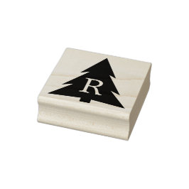 Carimbo De Borracha Silhueta Geométrica Moderna de Árvore com Monogram