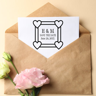 Carimbo De Borracha Simple Heart Border Save the Date Wedding