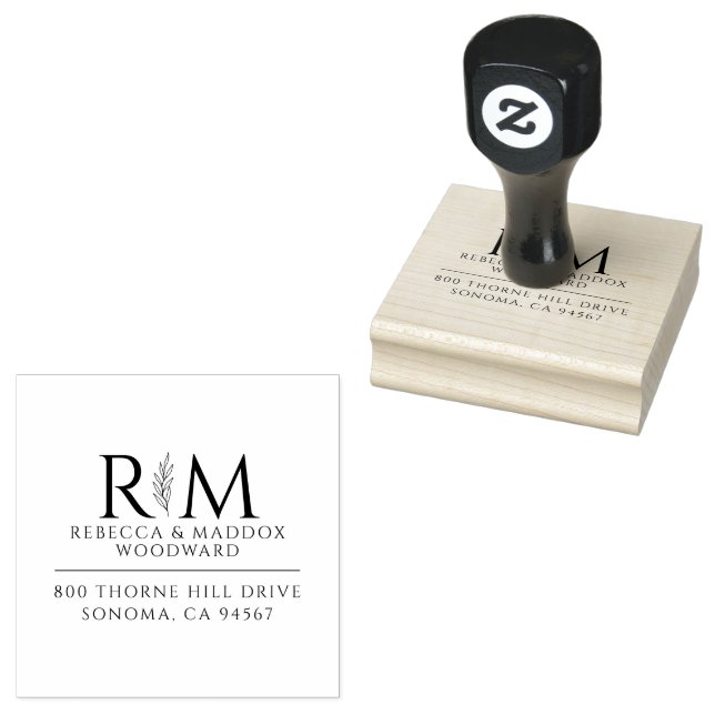 Carimbo De Borracha Simple Modern Botanical Couple's Wedding Monogram (Carimbado)