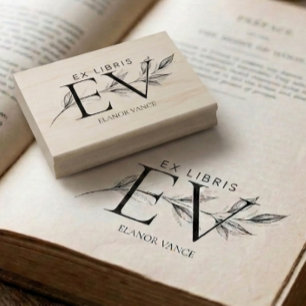 Carimbo De Borracha Simples Elegantes Ex Libris Botânicos Inicial Nome