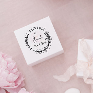Carimbo De Borracha Simples Floral Feita Com Amor Obrigado