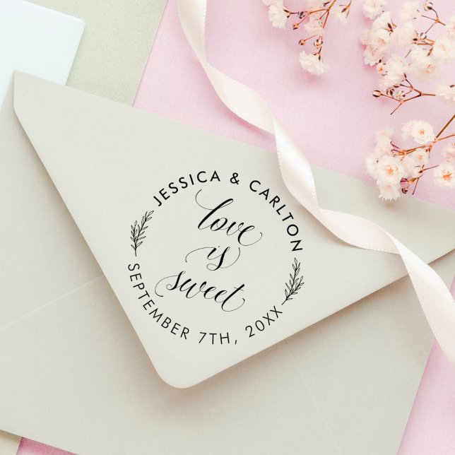 Carimbo De Borracha Simples Folhas Adoram Casamento Doce Redondo Obrig (Criador carregado)