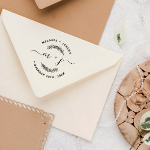 Carimbo De Borracha Simples Folhas Personalizadas Iniciais Script Roun
