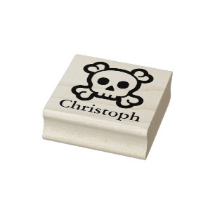 Carimbo De Borracha Simples símbolos / ícones - SKULL & BONES + Nome