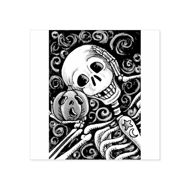 CARIMBO DE BORRACHA SKELETON & JACK O LANTERN, HALLOWEEN RUBBLE STAMP (Impressão)