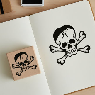 Carimbo De Borracha Skull and Crossbones Jolly Roger Wooden Art Stamp