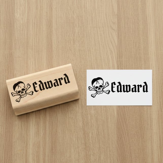 Carimbo De Borracha Skull and Crossbones with Custom Name Stamp (Skull and crossbones name stamp. ☠️)
