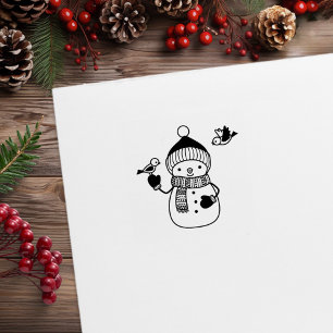 Carimbo De Borracha Snowman sorridente em Chapéu e Scarf 1x1