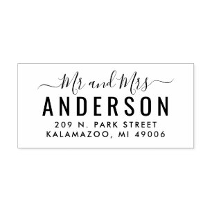 Carimbo De Borracha Sr. e Sra. Modern Script Wedding Endereço de Regre