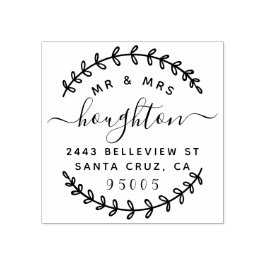 Carimbo De Borracha Sr. & Sra. Rustic Wreath & Script Endereço de Devo