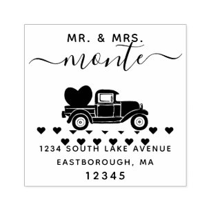 Carimbo De Borracha Sr. & Sra. Vintage Truck 5 L Quadrado Endereço de