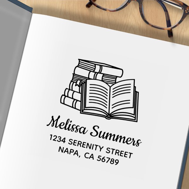 Carimbo De Borracha Stack of Books and Open Book Address (Criador carregado)