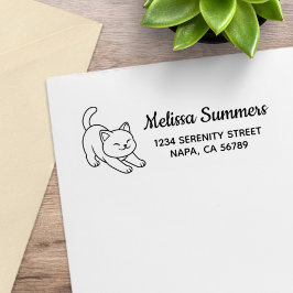 Carimbo De Borracha Stretching White Cat Return Address