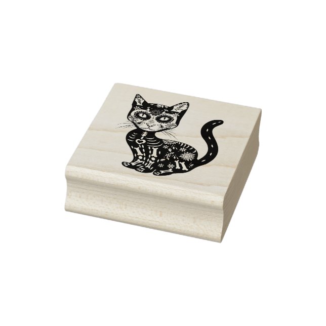 Carimbo De Borracha Sugar Skull Mexican Cat Halloween Day Of The Dead (Carimbo)