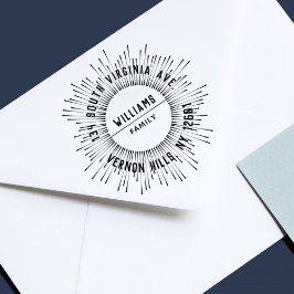 Carimbo De Borracha Sun Rays Modern Elegant Family Return Endereço