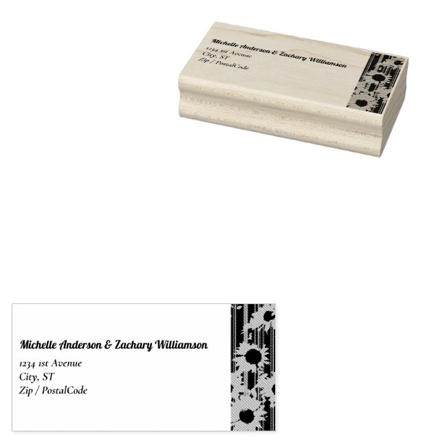 Carimbo De Borracha Sunflower Modern Calligraphy Wedding Address (Carimbado)