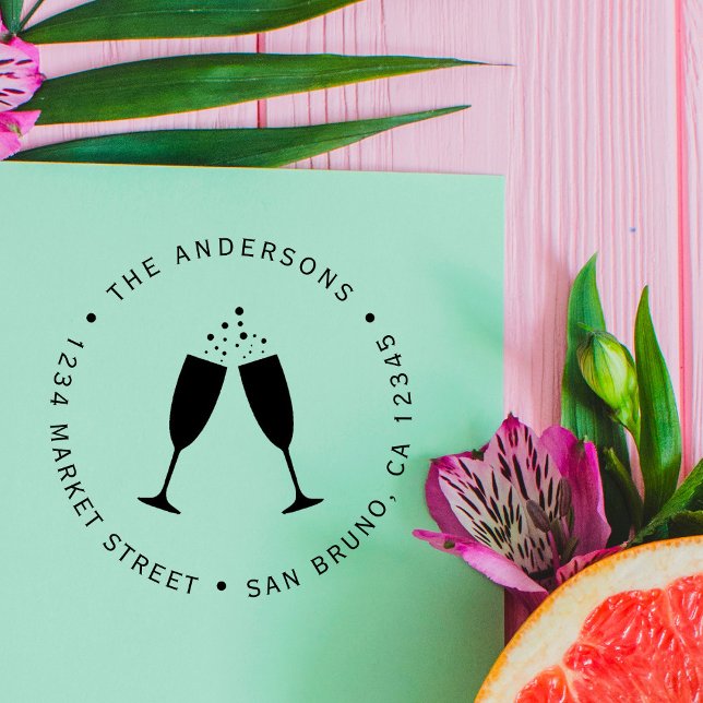 Carimbo De Borracha Taças de Champagne | Endereço de devolução persona (Criador carregado)