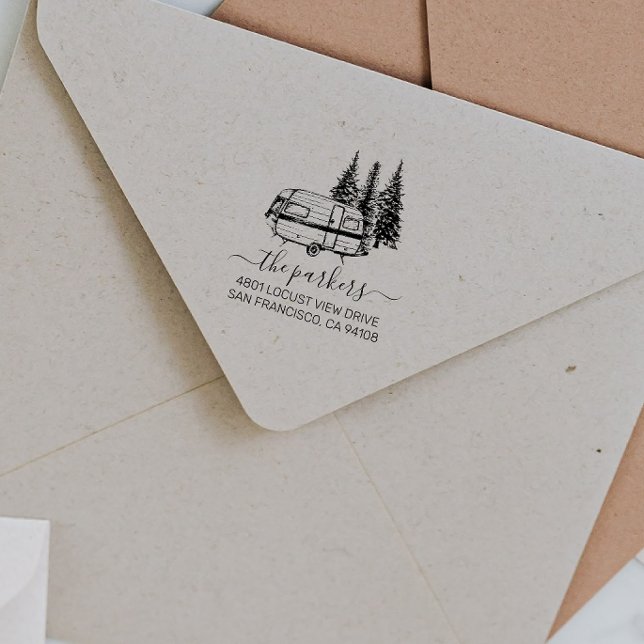 Carimbo De Borracha Tema do Camp | Nome da família Assinatura Endereço (Criador carregado)