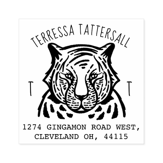 Carimbo De Borracha Tigre-Cento Monograma Animal e Nome Endereço de Re (Impressão)