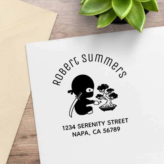 Carimbo De Borracha Tiny Ninja Watering Bonsai Tree Arch Address (Criador carregado)