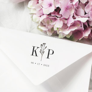 Carimbo De Borracha Trendy Chic Wedding Wildflower inicializa monogram