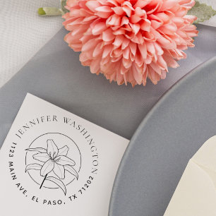 Carimbo De Borracha Trendy Lily Floral Nome Endereço de Devolução