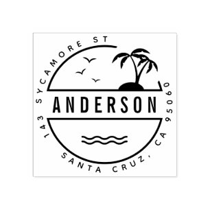 Carimbo De Borracha Tropical Palm Trees Summer Family Endereço de devo