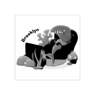 Carimbo De Borracha Tubarão engraçado assistindo desenhos animados na 