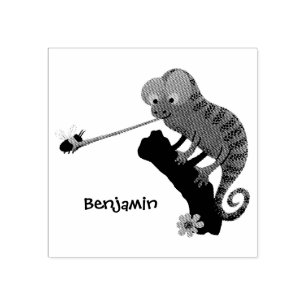 Carimbo De Borracha Um desenho animado verde-feliz chameleon lagarto