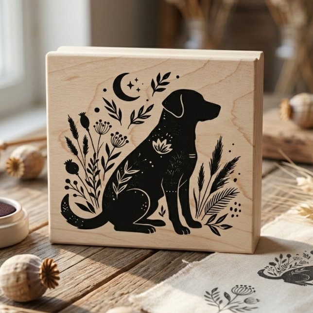 Carimbo De Borracha Unique Celestial Black Lab Botanical Art Stamp (Black lab botanical art stamp)