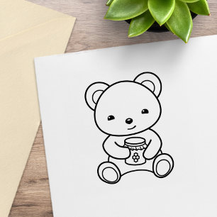 Carimbo De Borracha Urso de Corda Bonita Segurando um Carro de Mel